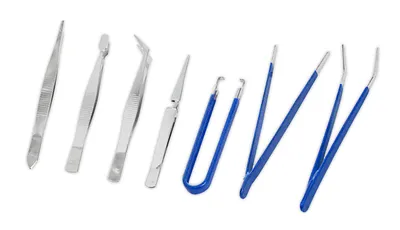 Produktbild von PINZETTEN SET 7-tlg. Pinzette Präzision gerade gebogen Flachpinzette Kreuzpinzette Spitzpinzette Pinzette Basteln 32