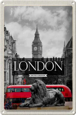 Produktbild von Blechschild Reise 20x30cm London England Big-Ben schwarz weiß