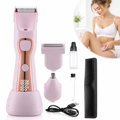 Produktbild von Bikini Rasierer Damen, Elektrischer Körperhaartrimmer 3 in 1, Keramikklinge, LED-Licht, Nass- und Trockenrasur, wasserdicht, USB-C, für Beine und Achseln