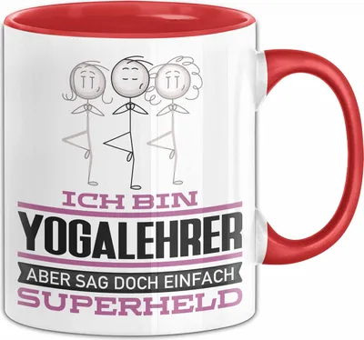 Produktbild von Yogalehrer Geschenk Tasse Ich Bin Yogalehrer Aber Sag Doch Einfach Superheld Lustige Geschenkdiee für Yogalehrer Kaffee-Becher (Rot)