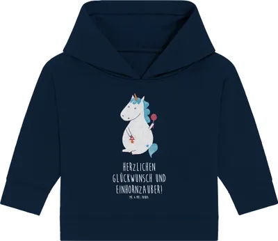 Produktbild von Mr. & Mrs. Panda Organic Baby Hoodie Einhorn Baby 12. - 18. Monat - French Navy - Geschenk, Mutter, Geburtstag, Einhörner, Unicorn, Eltern, Kapuzenshirt, Geburt