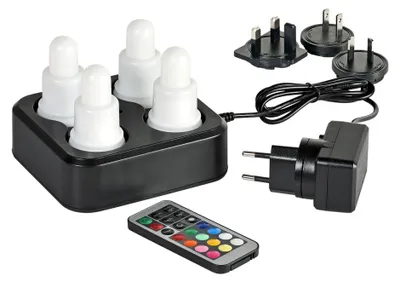 Produktbild von 1x DUNI LED-Set, Mehrfarbig und/oder warm weiss, Wiederaufladbar, 4 Stück 70 x Ø 40 mm 13 Std. Weiß