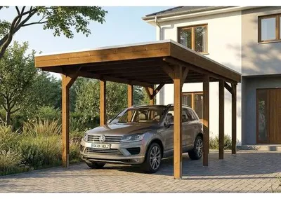 Produktbild von Einzelcarport SKAN HOLZ Friesland inkl. Pfostenanker, EPDM Folie 320 x 555 cm nussbaum