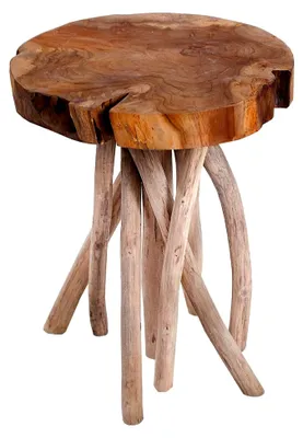 Produktbild von Teakholz Beistelltisch Root 45cm massiver Hocker aus Wurzelholz