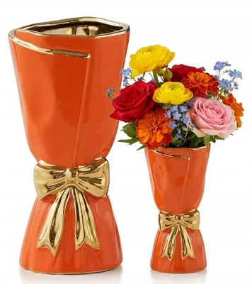 Zdjęcie produktu dla Wazon złota kokarda Pomarańczowy ceramiczny rękodzieło dekoracja 24 cm duży