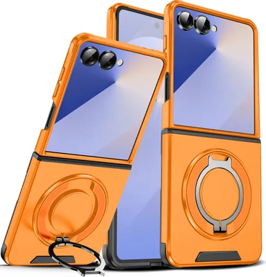 Obrázek produktu pro Dvouvrstvé pouzdro pro Samsung Galaxy Z Flip7, s posuvným krytem fotoaparátu a magnetickým kroužkovým stojánkem Pomerančový
