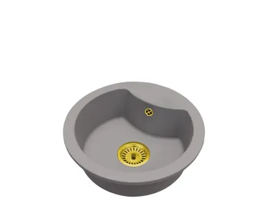 Produktbild von Granitspüle Rund Einbecken MILA – Grau – Ablaufgarnitur Gold