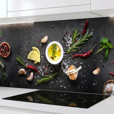 Produktbild von Küchenrückwand Spritzschutz Küche Gewürze 60x300 cm – monolithische ABS-Platte mit Direktdruck, Spritzschutz Küche & Bad, Fliesenspiegel
