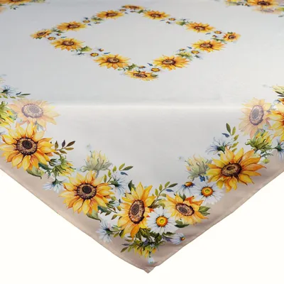Productafbeelding van Tafelkleed, herfstmotief, 85 x 85 cm, met afbeelding van gele zonnebloemen en bladeren