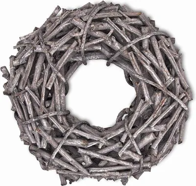 Imagen del producto de Unyqoos®: Guirnalda de madera gris – guirnalda de sauce entrelazada, diámetro 50 cm, guirnalda decorativa de madera para puerta o mesa, ideal para colgar o colocar, apta para interiores y exteriores