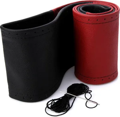Produktbild von Lenkradhülle Lenkradschoner Lenkradbezug Echt Leder Schwarz-Rot Ø 37-39 / 10,5cm