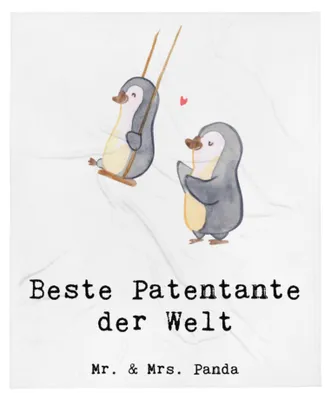 Produktbild von Mr. & Mrs. Panda Sofadecke Pinguin Beste Patentante der Welt - Weiß - Geschenk, Kuscheldecke, Plaid, Neffe, Geschenkidee, Tagesdecke, Nichte, Bettdecke, Decke, Dankeschön