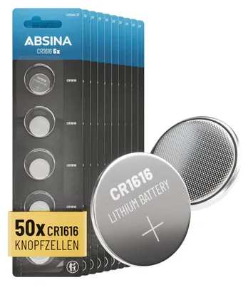 Produktbild von ABSINA 50X CR1616 3V Lithium Knopfzelle - Batterie CR 1616 auslaufsicher & Lange Haltbarkeit - CR1616 Batterie