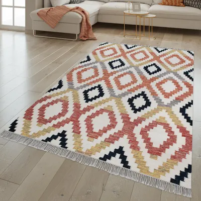 Produktbild von TT Home Wohnzimmer Teppich Ethno Design Handgewebt Mit Wolle Und Baumwolle, Mehrfarbig Größe 200x300 cm
