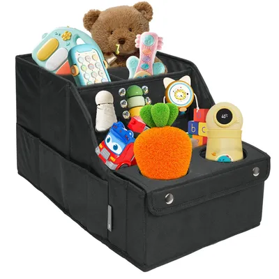 Produktbild von Auto-Rücksitz-Organizer mit 11 Fächern & 2 Becherhaltern – faltbar, mit Griffen, ideal für Reisen & Kinder, Schwarz