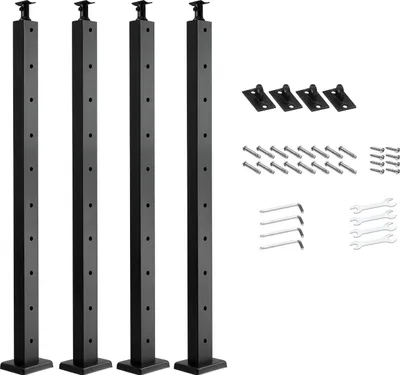 Obrázek produktu pro Sloupky pro kabelové zábradlí SucceBuy, balení po 4 ks, 914 × 25,4 × 50,8 mm, předvrtané vodorovné otvory, nerezová ocel SUS304, ohýbaný držák, vhodné pro madla a balustrády, černé
