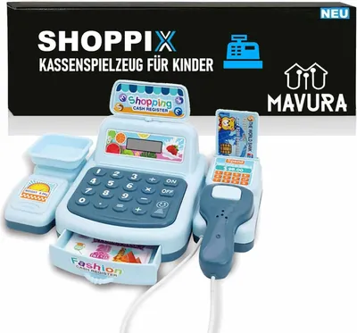 Produktbild von SHOPPIX Spielkasse Kinderkasse Kaufladen Spielzeugkasse Registrierkasse Kaufmannsladen Kasse für Kinder