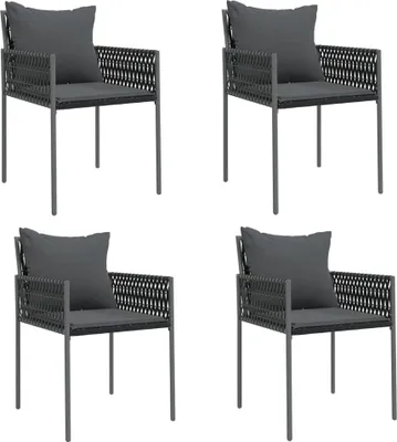 Produktbild von vidaXL Gartenstühle mit Kissen 4 Stk. Schwarz 54x61x83 cm Poly Rattan