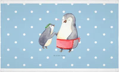 Produktbild von Mr. & Mrs. Panda Handtuch Pinguin mit Kind - Blau Pastell - Geschenk, kleines, Vorbild Mama, gesichtstuch, Muttertag, 50x100, Lieblingsmensch, Mutter, Mom, Flauschtuch