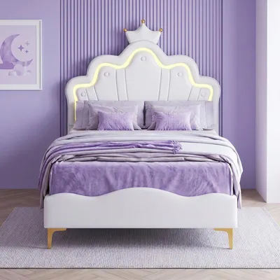 Immagine prodotto di Letto per bambini ProximaX 90×200 cm con LED sulla testata e sulla pediera - Perfetto per una camera da letto accogliente o per la stanza di un adolescente， Bianco
