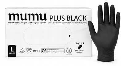 Produktbild von Einweghandschuhe Mumu PLUS Nitril schwarz Größe L 100 Stück für Hygiene Packung