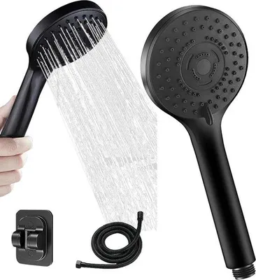 Produktbild von Duschkop mit Wasserbesparung - 15 m Duschkop - Handdusche - ohne Bohren - schwarzer Duschkop