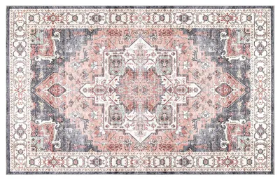 Produktbild von Waschbarer Läufer 150 x 210 cm Vintage Medaillon Rosa für Wohnzimmer und Schlafzimmer