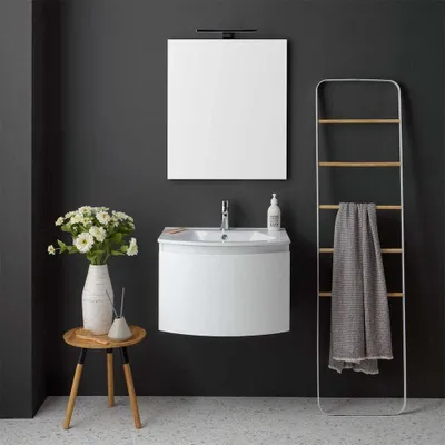 Immagine prodotto di Mobile bagno sospeso arrotondato cm 62 bianco specchio rettangolare | Riva