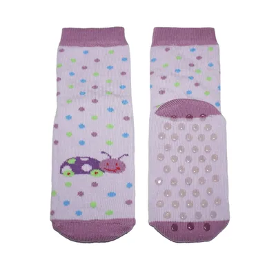Produktbild von Kinder ABS-Socken für Mädchen aus Baumwolle Käferchen Flieder Größe 19-22