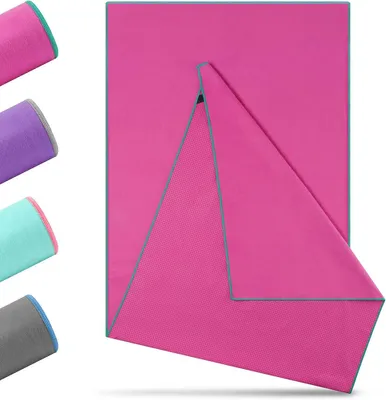 Produktbild von Yoga-Handtuch Antirutsch, 185 x 65 cm, roserot-dunkelgrün, für Yogaübungen