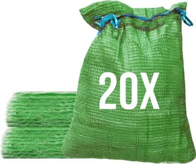 Produktbild von Bazko 20 Stück Raschelsäcke 42x60cm 15kg | grün | Netzsäcke mit Zugband Kartoffelsack Zwiebelsäcke Brennholz Kaminholzsäcke