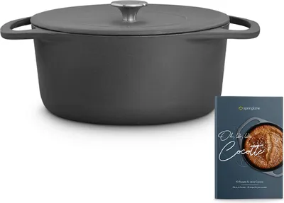 Produktbild von SPRINGLANE Cocotte mit Deckel - Gusseisen Topf Bräter Schmortopf Kochtopf Induktion - 24 cm rund, 4 l - Grau