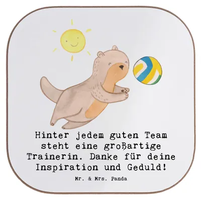 Produktbild von Mr. & Mrs. Panda Untersetzer für Gläser Volleyball Trainerin - Weiß - Geschenk, Glas, Unterstützung, Motivation, Coaster, Tassen, Tischuntersetzer, Spielfeld, Sportart