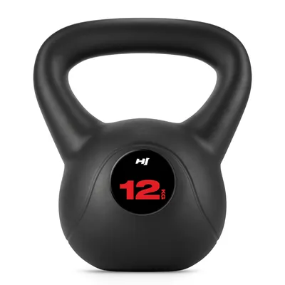 Produktbild von Hop-Sport Kettlebell 12kg, Vinyl Kugelhante, ergonomischer Griff, Schwunghantel in Größen von 4–20 kg, Krafttraining Zuhause für Damen & Herren