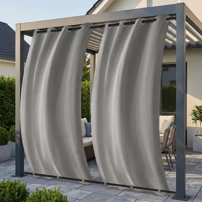 Produktbild von Outdoor Vorhang Wetterfest Sonnenschutz, Vorhänge mit Ösen und Unten Schlaufen Gardinen für Balkon Terrasse Pavillon, 1 Stück, Hellgrau, B132xH213cm
