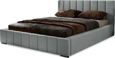 Produktbild von Polsterbett Nero 180x200 cm, Bett mit Kopfteil, Doppelbett mit Bettkasten und Lattenrost aus Holz, Velourstoff:  Dunkelgrau