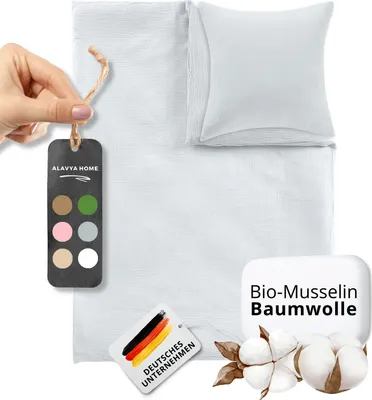 Produktbild von Alavya Home® Kinderbettwäsche Cozy - 2-teiliges Bettwäsche -Baumwolle - GOTS und  100  - Bettwäsche-Set Musseline 100x135cm + 40x60cm I Perfekt für Mädchen und Jungs - Weiß