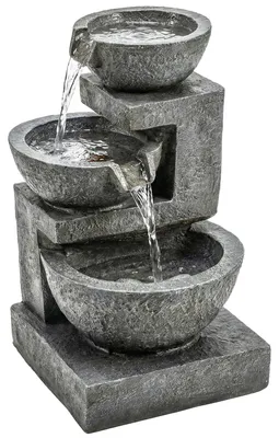 Produktbild von Springbrunnen 3-stufig Gartenbrunnen mit LED Beleuchtung Pumpe Steinoptik, Verstellbar 40 x 37 x 61 cm