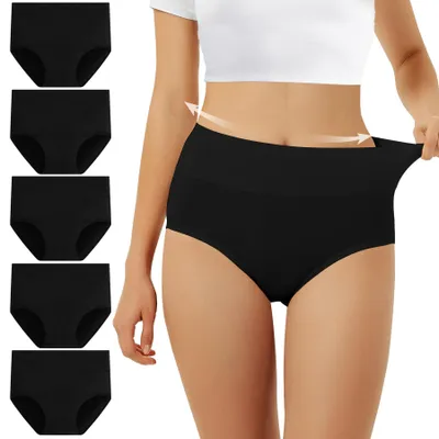 Produktbild von FALARY Unterhosen Damen Unterwäsche Baumwolle 5er Pack Slip Hohe Taille Unterhose Taillenslip M Schwarz