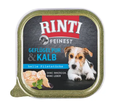 Produktbild von RINTI Feinest Geflügel pur & Kalb, Adult, jede Rasse, Geflügel, Kalbsfleisch, 150 g, Ohne Soja