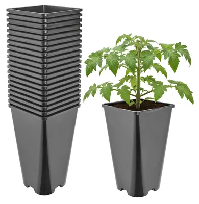 Produktbild von Garronda 20er-Set hohe quadratische Kunststoff-Anzuchttöpfe mit Drainagelöchern für Garten, Schwarz, 13,5 x 13,5 x 23 cm, 3 L GD-KW-HS