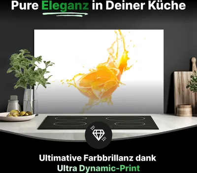 Produktbild von Spritzschutz Küchenrückwand Glas 60 x 50 cm Frische Orangen-Hälfte mit Spritzwasser - RUECKWAND24