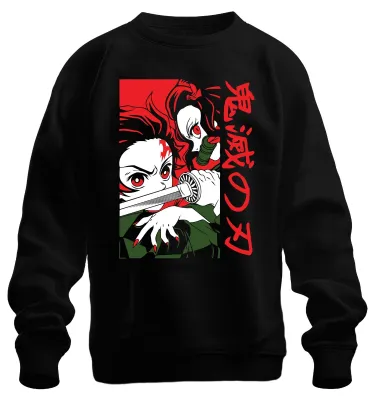 Produktbild von Kimetsu no Yaiba Nezuko Katana Anime Manga Japan Geschenk Sweatshirt Pullover, Schwarz, S