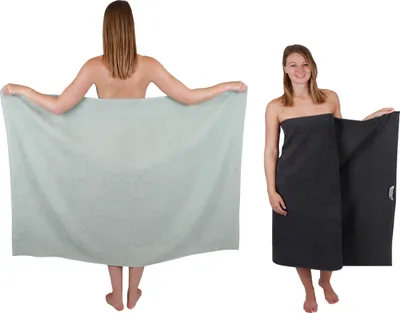 Produktbild von Betz 2 Stück XXL Duschtücher 100 x 150 cm BERLIN  Badetücher 100% Baumwolle Farbe – jade-graphit