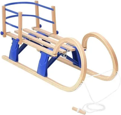 Produktbild von Famanu Schneeslee mit Rückenlehne - Robuste Holz-Metall-Konstruktion - 110 cm lang