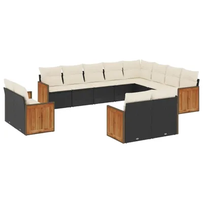 Produktbild von vidaXL 12-tlg. Garten-Sofagarnitur mit Kissen Schwarz Poly Rattan