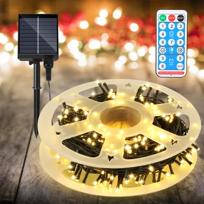 Produktbild von Izrielar LED Solar Lichterkette 30M 300LEDs mit 8 Modi für Innen Garten Party & Weihnachtsdeko Beleuchtung Deko, Warmweiß