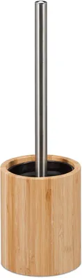 Image de Brosse WC en silicone - Brosse WC avec tête de brosse interchangeable - Support en bambou - Naturel - Argenté