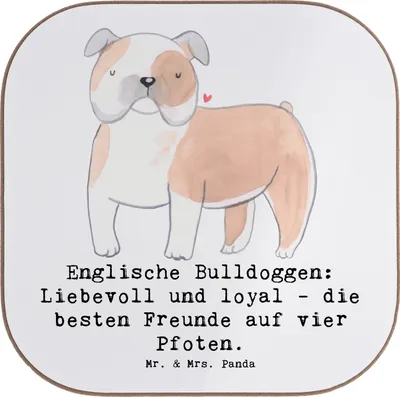 Produktbild von Mr. & Mrs. Panda Tischuntersetzer Englische Bulldogge Freunde - Weiß - Geschenk, Untersetzer für Gläser, Hunderassen, Coaster, Familienhund, gläseruntersetzer, Haustiere