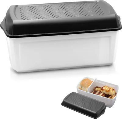 Produktbild von Brotkasten 33,5 x 17,5 x 15,5 cm, weiß mit schwarzem Deckel, BPA-frei, für Küche